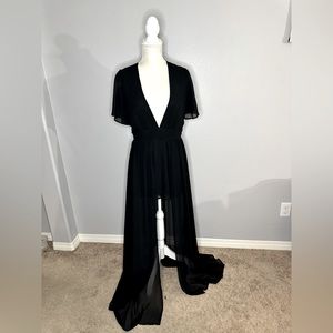 Black deep v neck romper